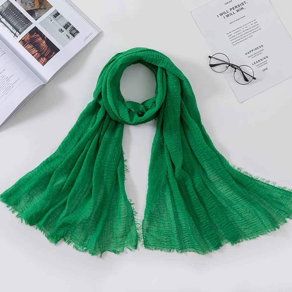Muslim Crinkle 70*175Cm Women Hijab Scarf Soft Cotton Headscarf Islamic Head Wraps Hijab Femme Musulman As Wedding Hijab