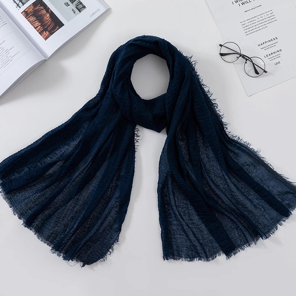 Muslim Crinkle 70*175Cm Women Hijab Scarf Soft Cotton Headscarf Islamic Head Wraps Hijab Femme Musulman As Wedding Hijab