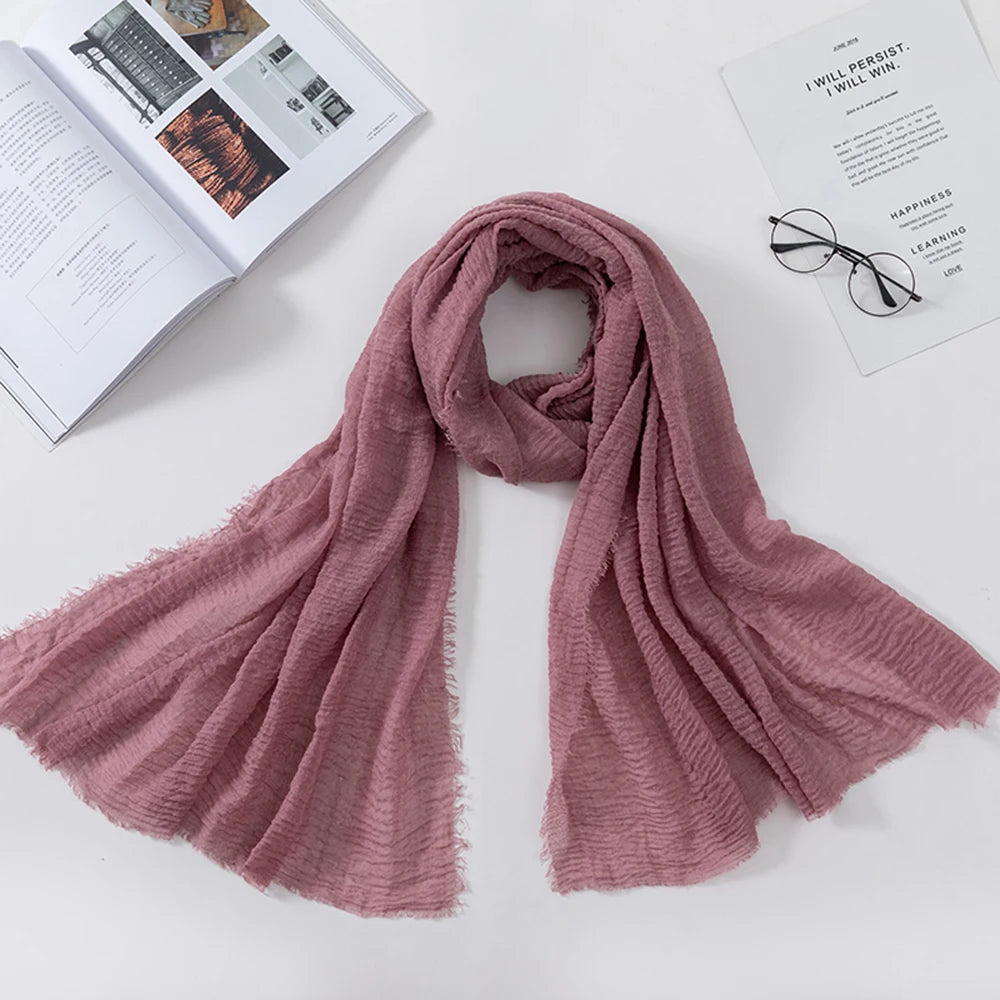 Muslim Crinkle 70*175Cm Women Hijab Scarf Soft Cotton Headscarf Islamic Head Wraps Hijab Femme Musulman As Wedding Hijab