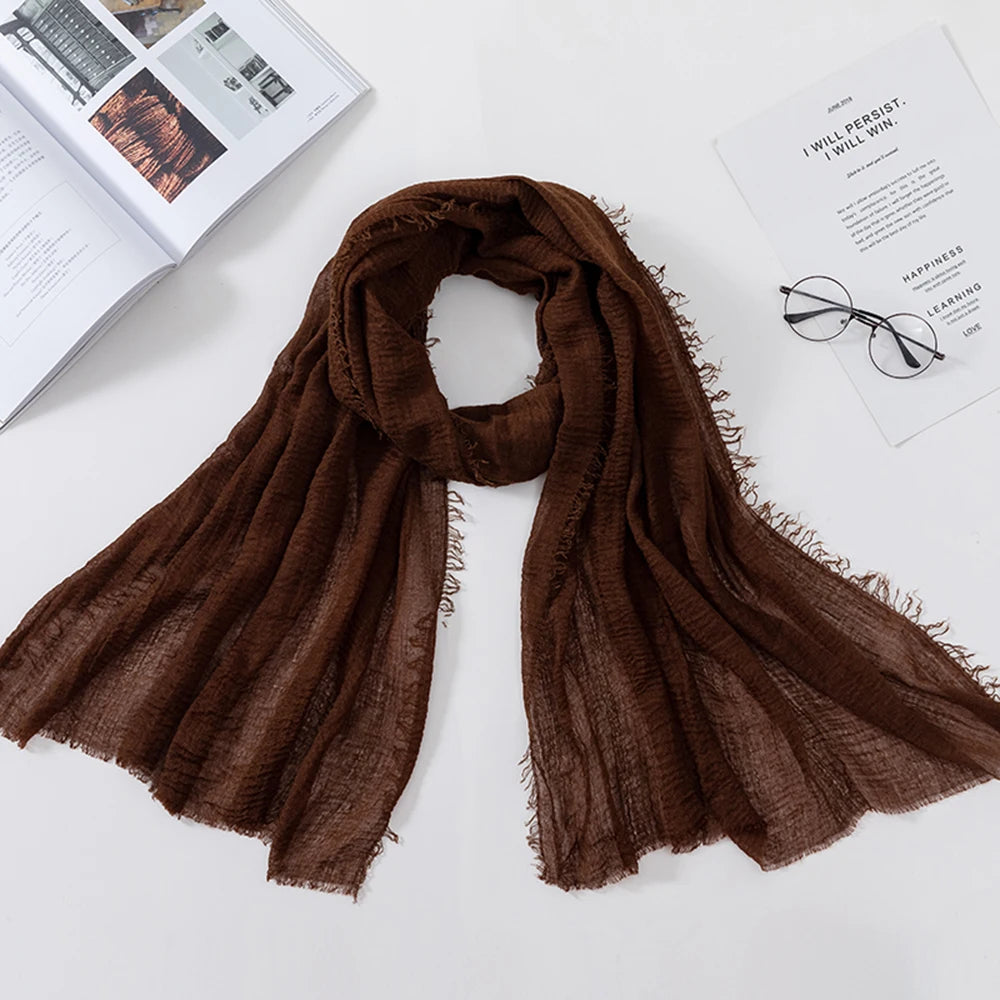 Muslim Crinkle 70*175Cm Women Hijab Scarf Soft Cotton Headscarf Islamic Head Wraps Hijab Femme Musulman As Wedding Hijab