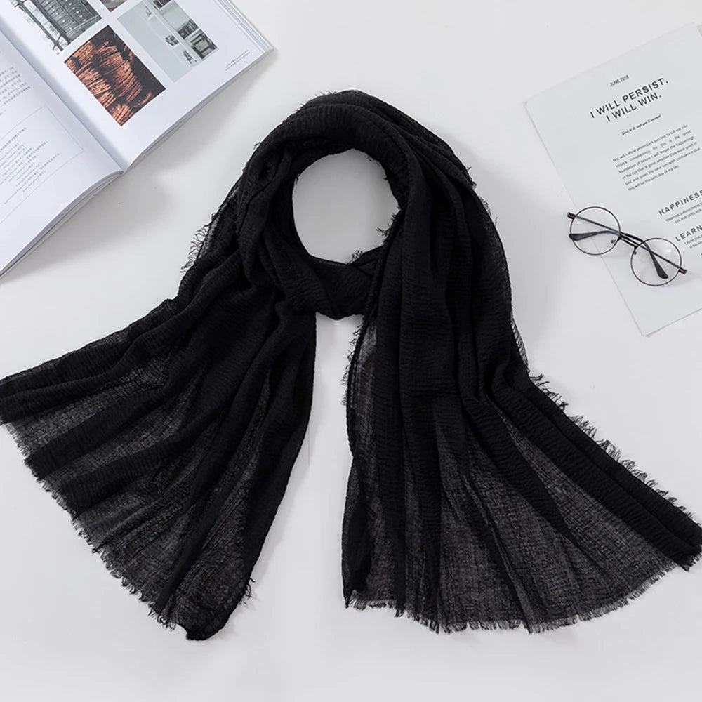 Muslim Crinkle 70*175Cm Women Hijab Scarf Soft Cotton Headscarf Islamic Head Wraps Hijab Femme Musulman As Wedding Hijab