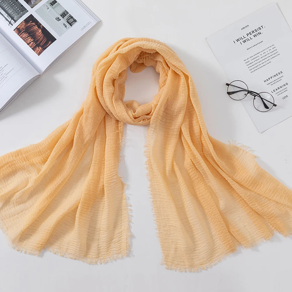 Muslim Crinkle 70*175Cm Women Hijab Scarf Soft Cotton Headscarf Islamic Head Wraps Hijab Femme Musulman As Wedding Hijab