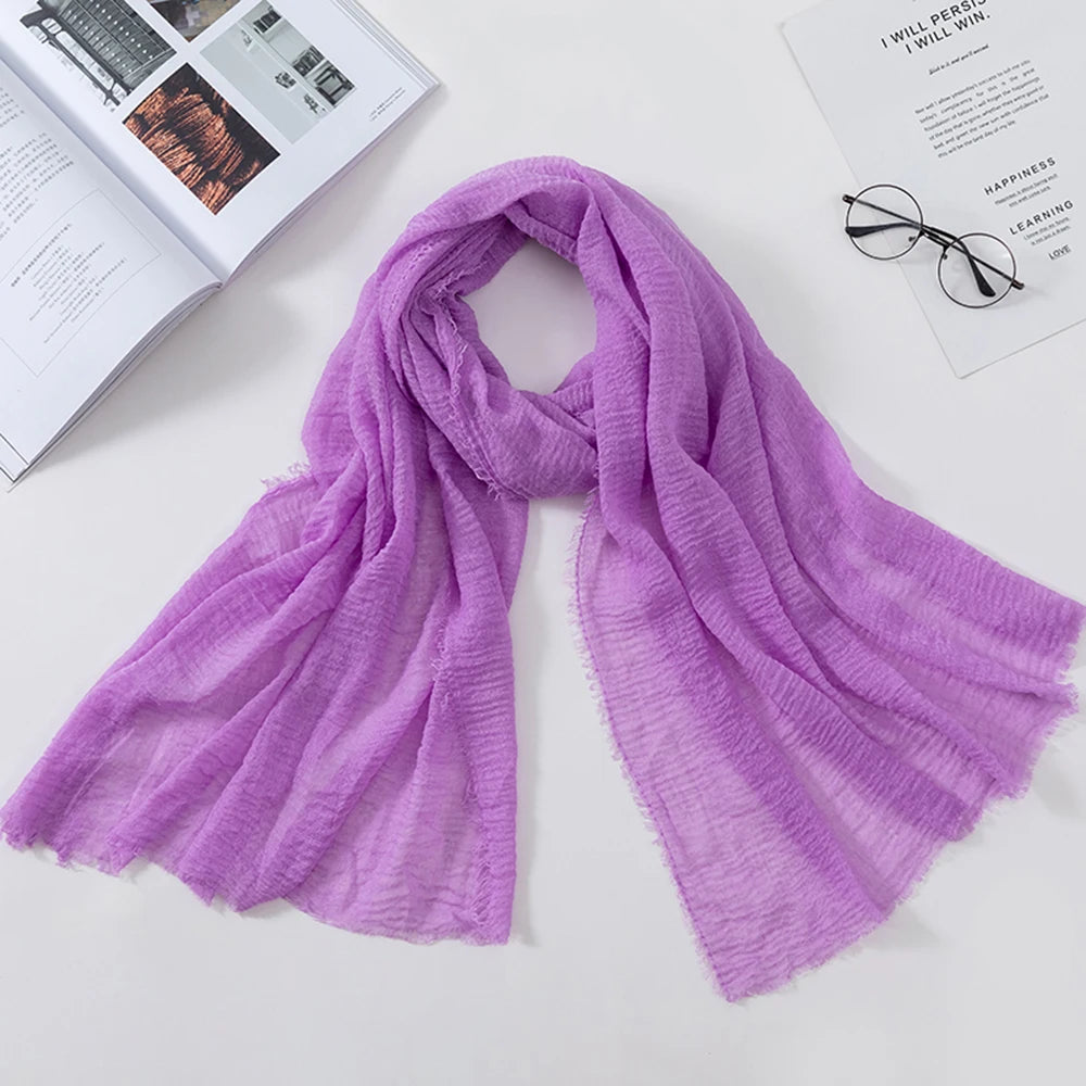 Muslim Crinkle 70*175Cm Women Hijab Scarf Soft Cotton Headscarf Islamic Head Wraps Hijab Femme Musulman As Wedding Hijab