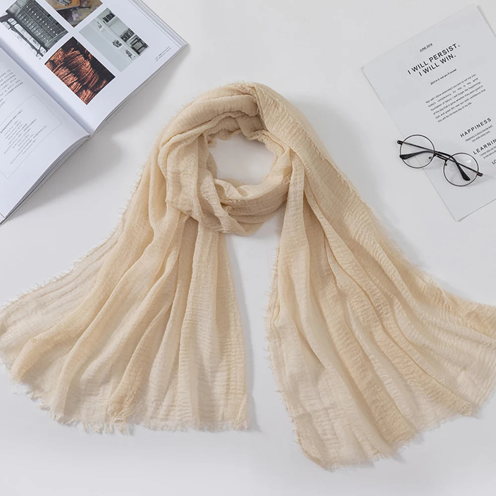 Muslim Crinkle 70*175Cm Women Hijab Scarf Soft Cotton Headscarf Islamic Head Wraps Hijab Femme Musulman As Wedding Hijab