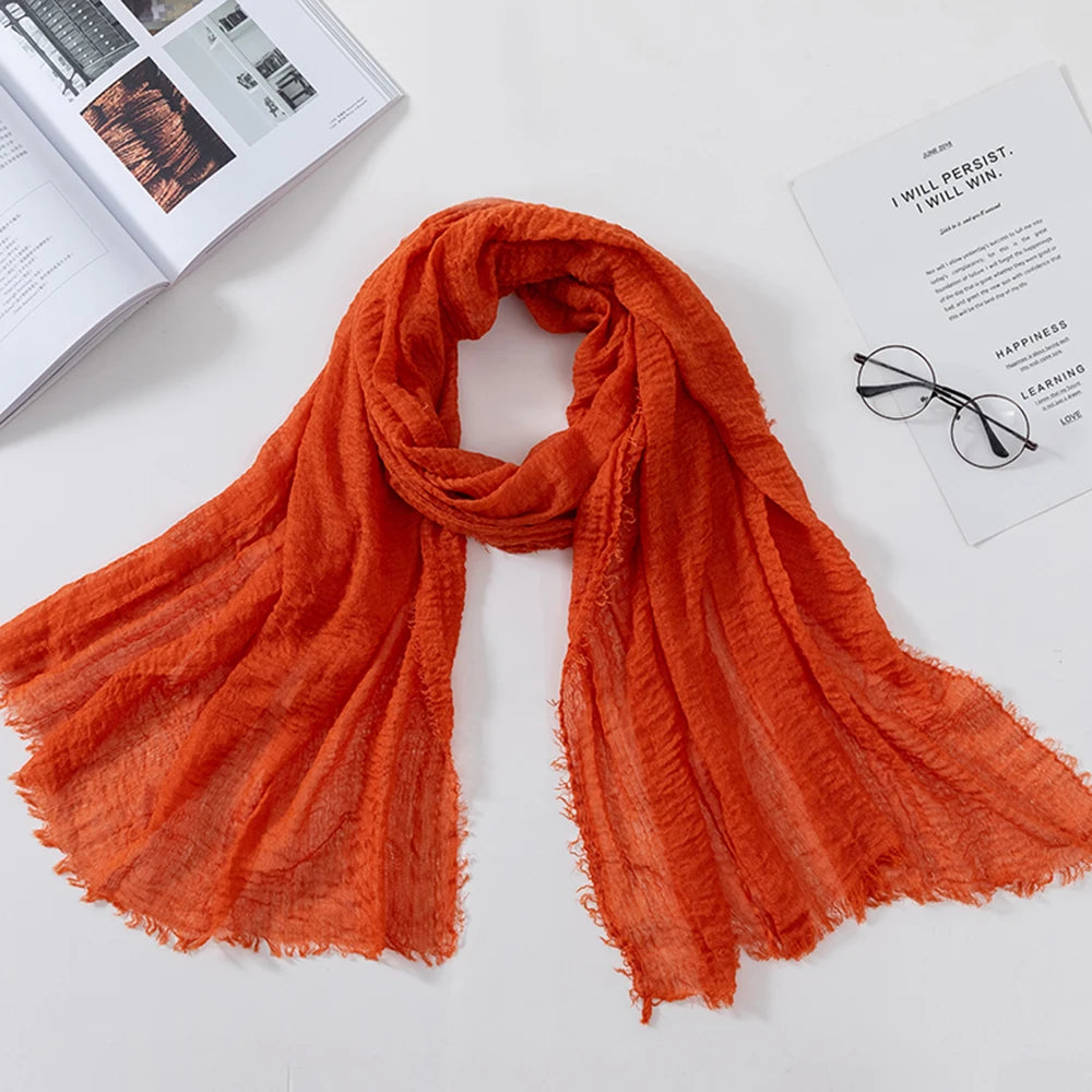 Muslim Crinkle 70*175Cm Women Hijab Scarf Soft Cotton Headscarf Islamic Head Wraps Hijab Femme Musulman As Wedding Hijab
