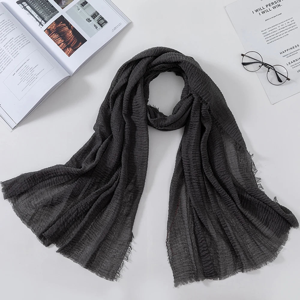 Muslim Crinkle 70*175Cm Women Hijab Scarf Soft Cotton Headscarf Islamic Head Wraps Hijab Femme Musulman As Wedding Hijab