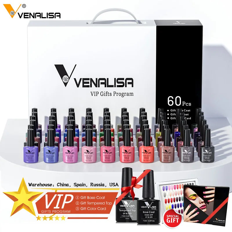 Venalisa Nail Gel Polish Full Coverage Beatuiful Color Glitter Color Matt Tempered Top Coat Soak Off Polish Gel Nail Manicure