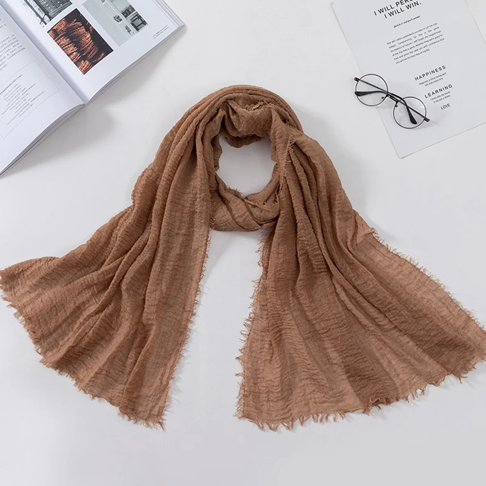 Muslim Crinkle 70*175Cm Women Hijab Scarf Soft Cotton Headscarf Islamic Head Wraps Hijab Femme Musulman As Wedding Hijab
