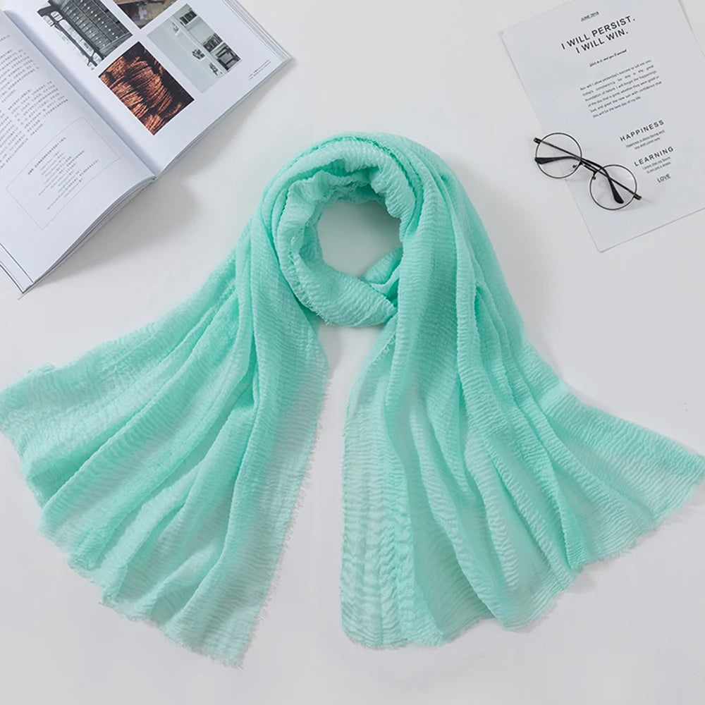 Muslim Crinkle 70*175Cm Women Hijab Scarf Soft Cotton Headscarf Islamic Head Wraps Hijab Femme Musulman As Wedding Hijab