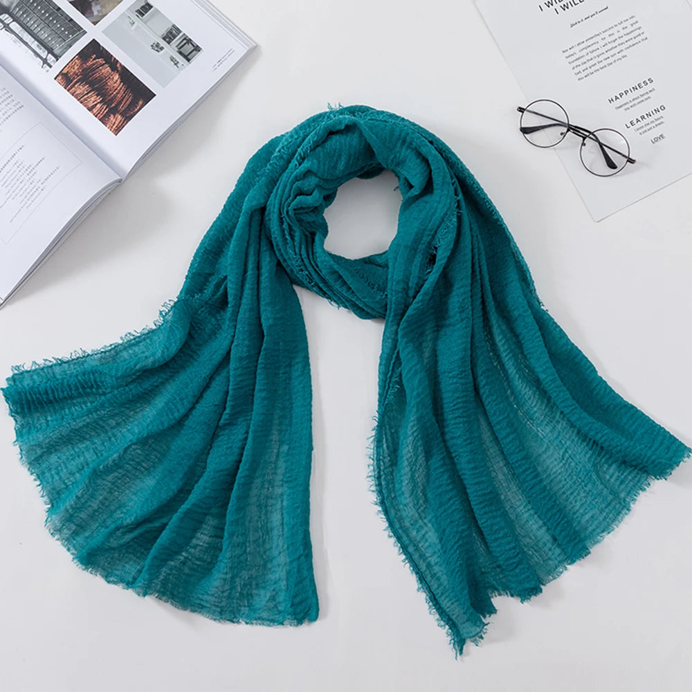 Muslim Crinkle 70*175Cm Women Hijab Scarf Soft Cotton Headscarf Islamic Head Wraps Hijab Femme Musulman As Wedding Hijab