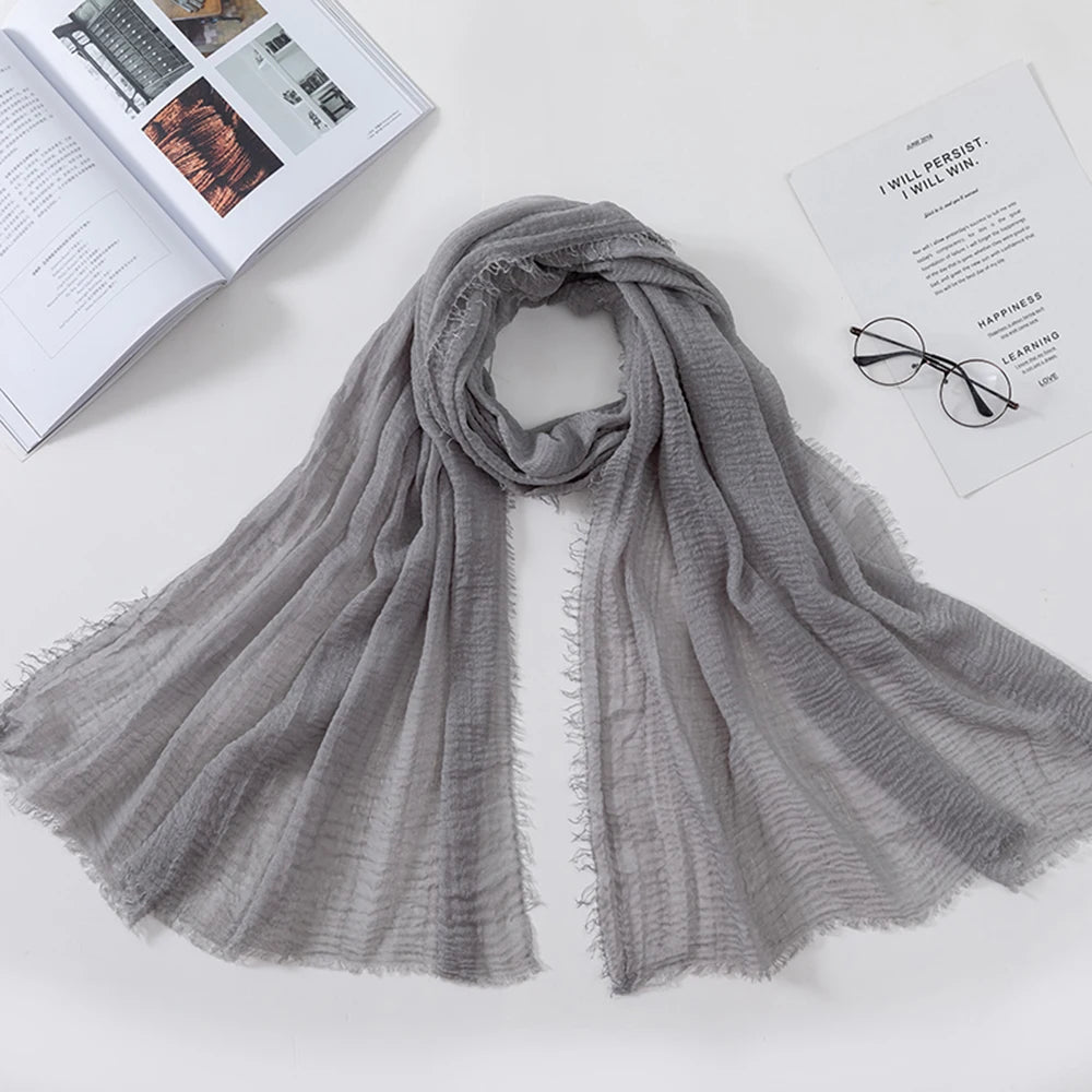 Muslim Crinkle 70*175Cm Women Hijab Scarf Soft Cotton Headscarf Islamic Head Wraps Hijab Femme Musulman As Wedding Hijab