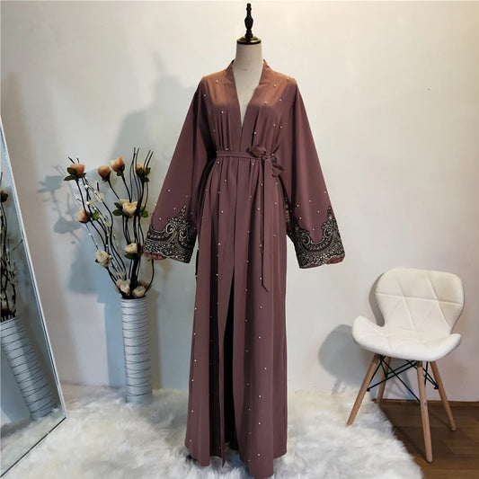 Luxury Beaded Pearl Open Kimono Cardigan Abaya
