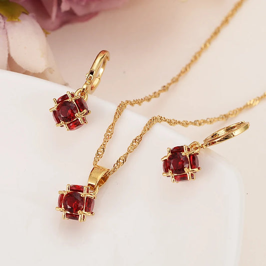 Dubai Gold Color Jewelry Sets for Women 18K Plating Earrings and Pendant with Necklace Fashion Party Jewelry