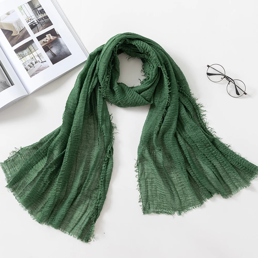 Muslim Crinkle 70*175Cm Women Hijab Scarf Soft Cotton Headscarf Islamic Head Wraps Hijab Femme Musulman As Wedding Hijab