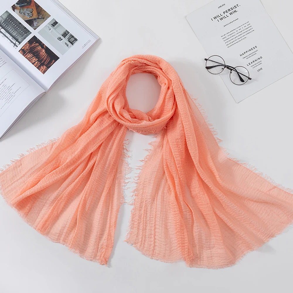 Muslim Crinkle 70*175Cm Women Hijab Scarf Soft Cotton Headscarf Islamic Head Wraps Hijab Femme Musulman As Wedding Hijab