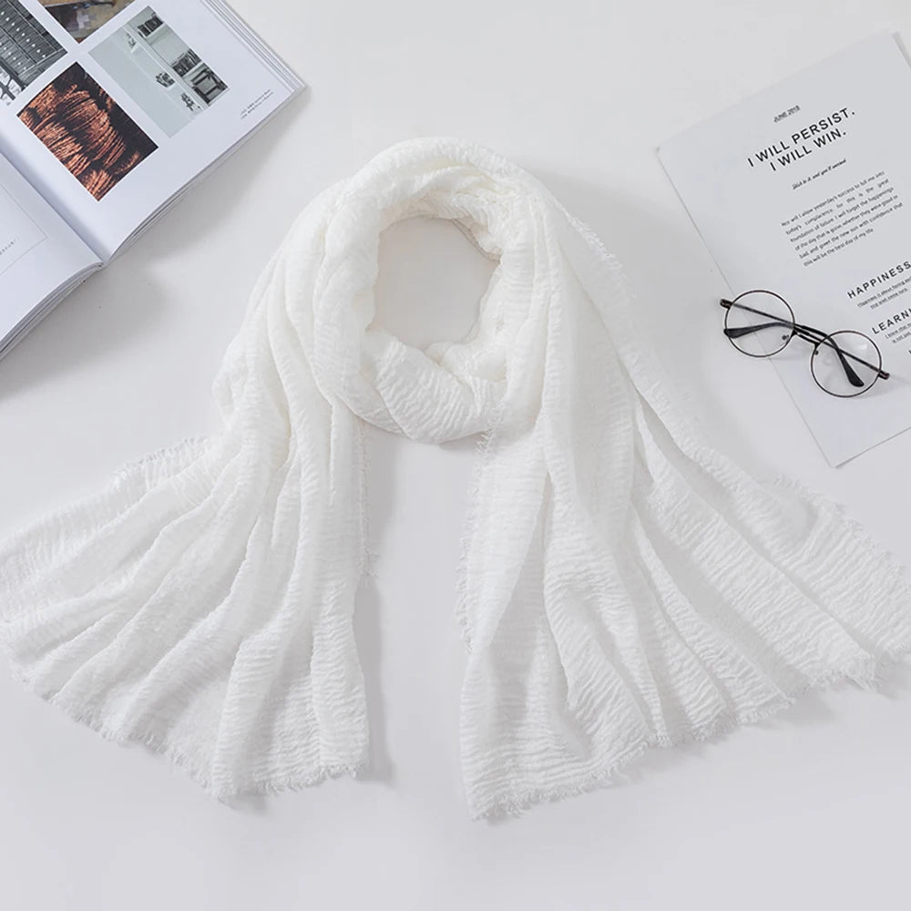 Muslim Crinkle 70*175Cm Women Hijab Scarf Soft Cotton Headscarf Islamic Head Wraps Hijab Femme Musulman As Wedding Hijab