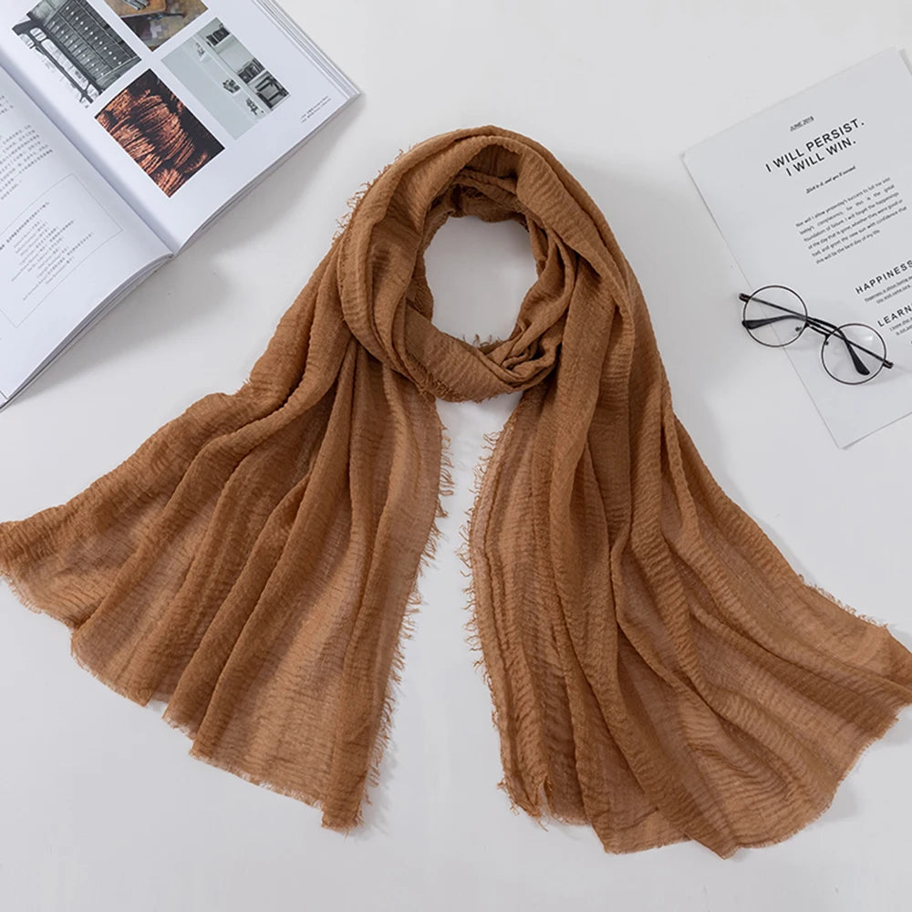 Muslim Crinkle 70*175Cm Women Hijab Scarf Soft Cotton Headscarf Islamic Head Wraps Hijab Femme Musulman As Wedding Hijab