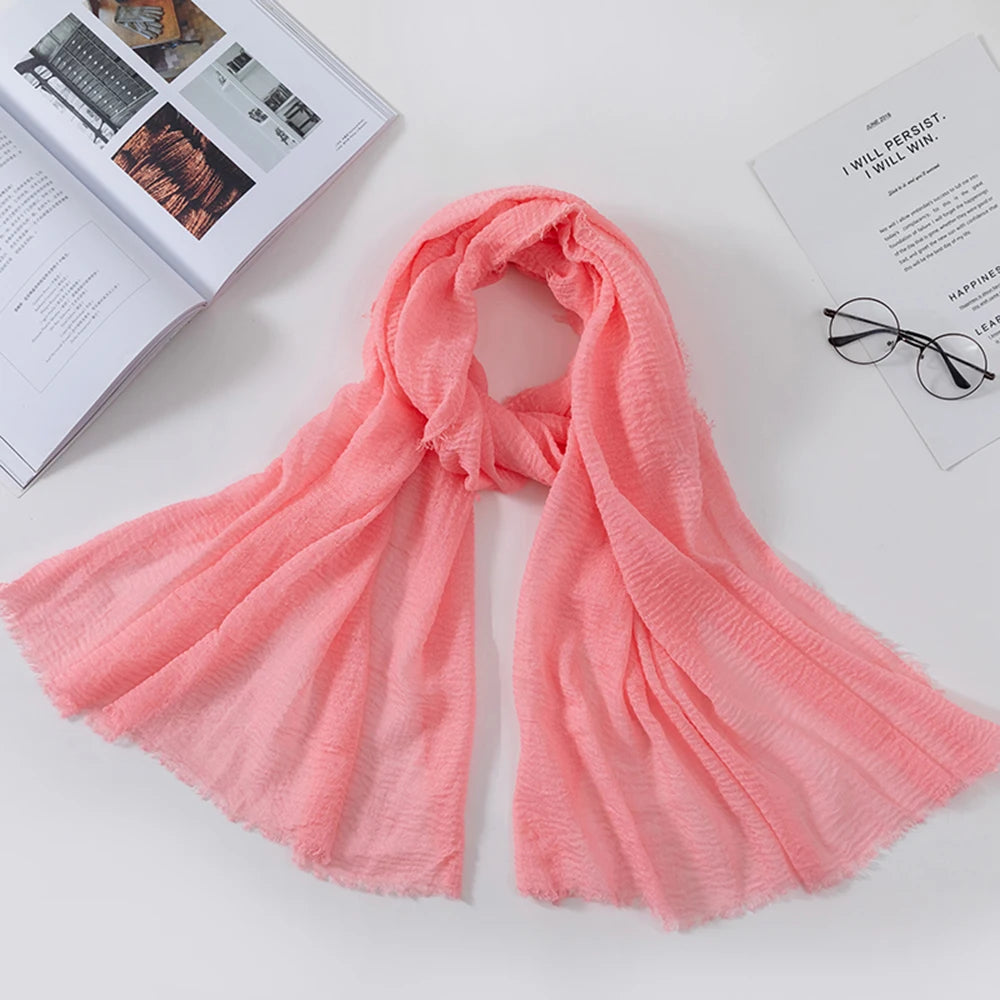 Muslim Crinkle 70*175Cm Women Hijab Scarf Soft Cotton Headscarf Islamic Head Wraps Hijab Femme Musulman As Wedding Hijab