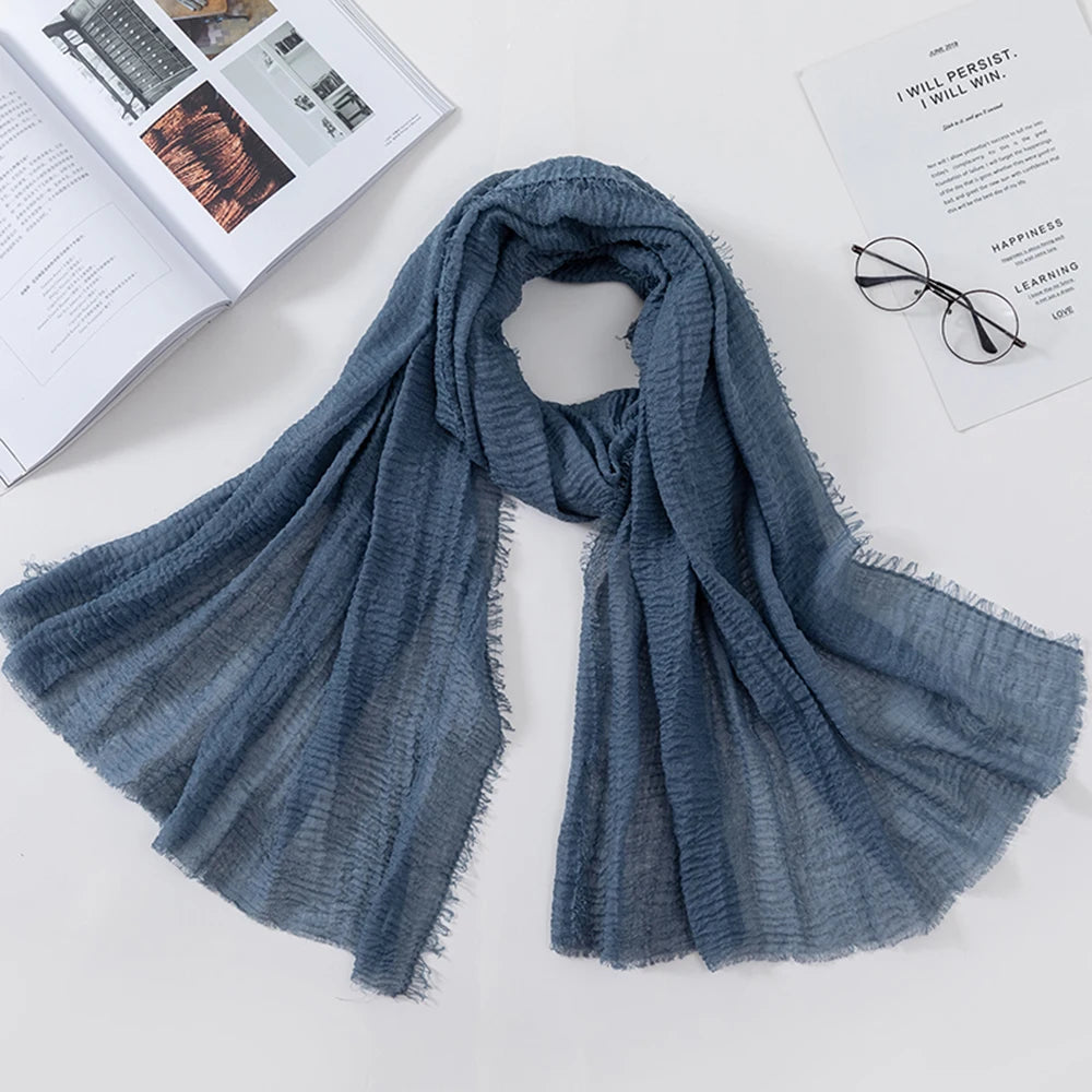 Muslim Crinkle 70*175Cm Women Hijab Scarf Soft Cotton Headscarf Islamic Head Wraps Hijab Femme Musulman As Wedding Hijab