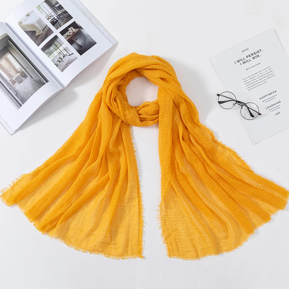 Muslim Crinkle 70*175Cm Women Hijab Scarf Soft Cotton Headscarf Islamic Head Wraps Hijab Femme Musulman As Wedding Hijab