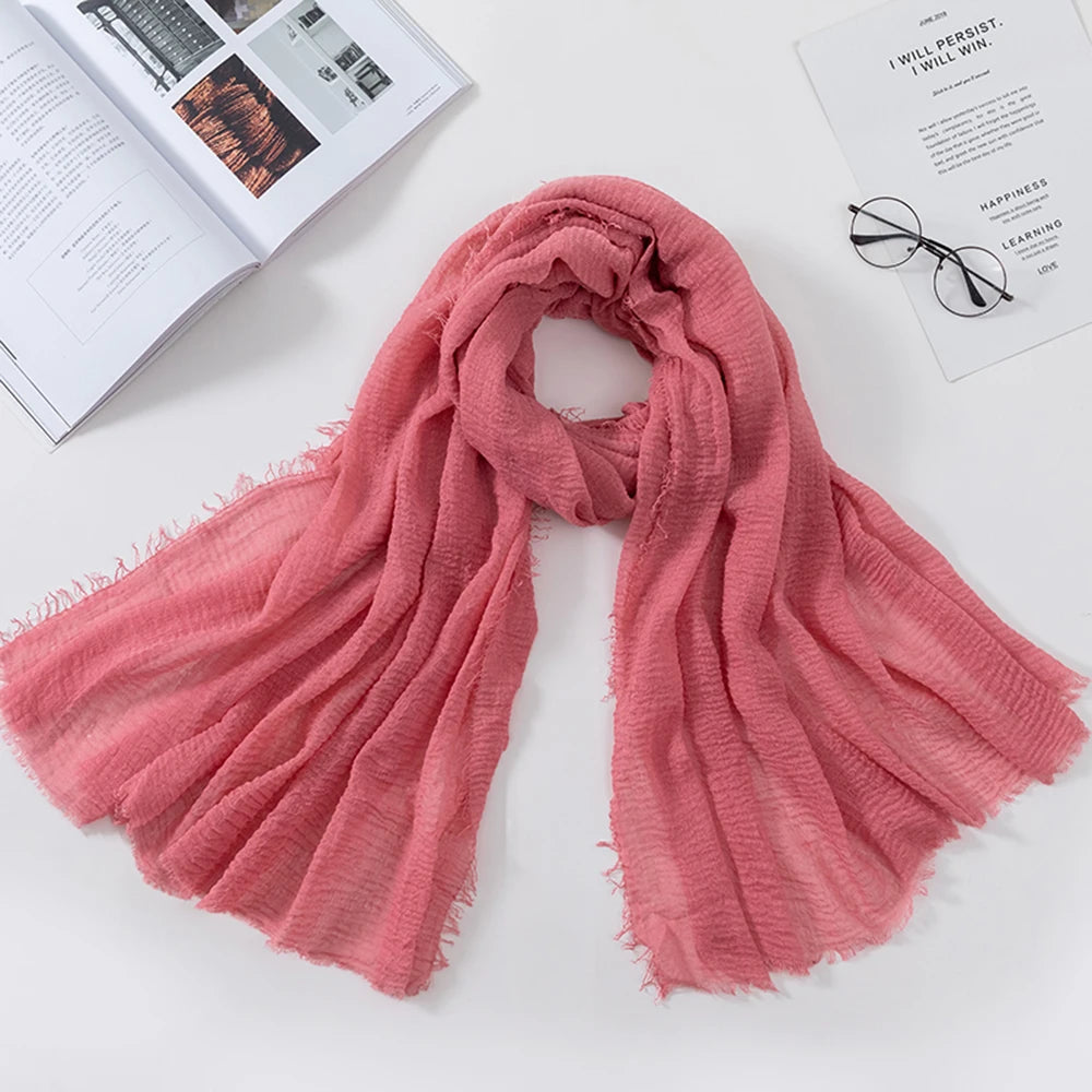 Muslim Crinkle 70*175Cm Women Hijab Scarf Soft Cotton Headscarf Islamic Head Wraps Hijab Femme Musulman As Wedding Hijab