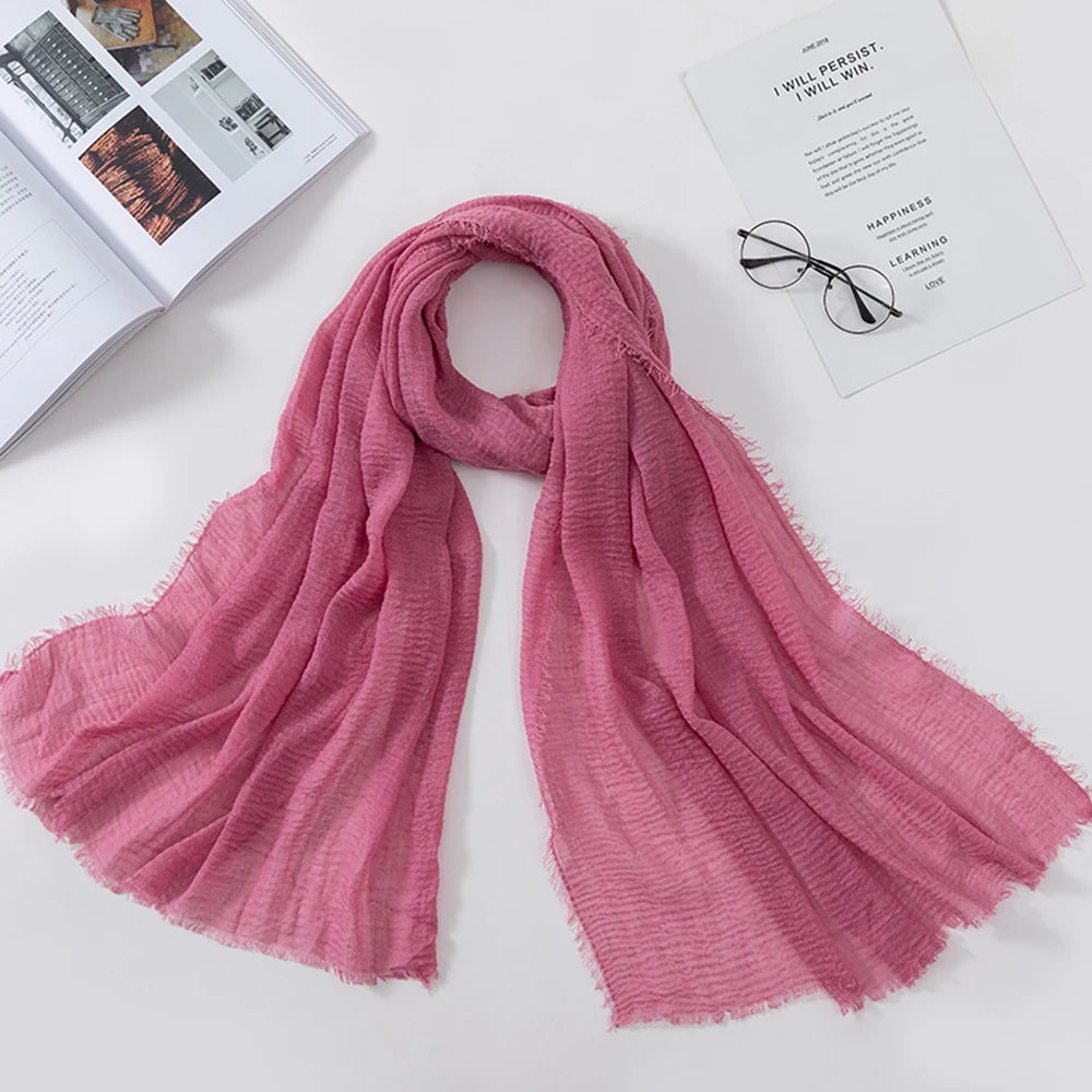 Muslim Crinkle 70*175Cm Women Hijab Scarf Soft Cotton Headscarf Islamic Head Wraps Hijab Femme Musulman As Wedding Hijab
