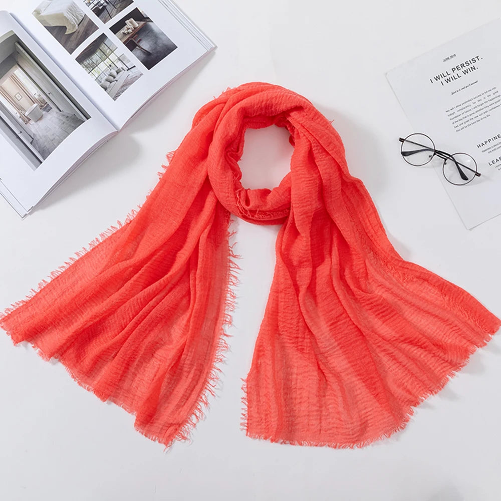 Muslim Crinkle 70*175Cm Women Hijab Scarf Soft Cotton Headscarf Islamic Head Wraps Hijab Femme Musulman As Wedding Hijab