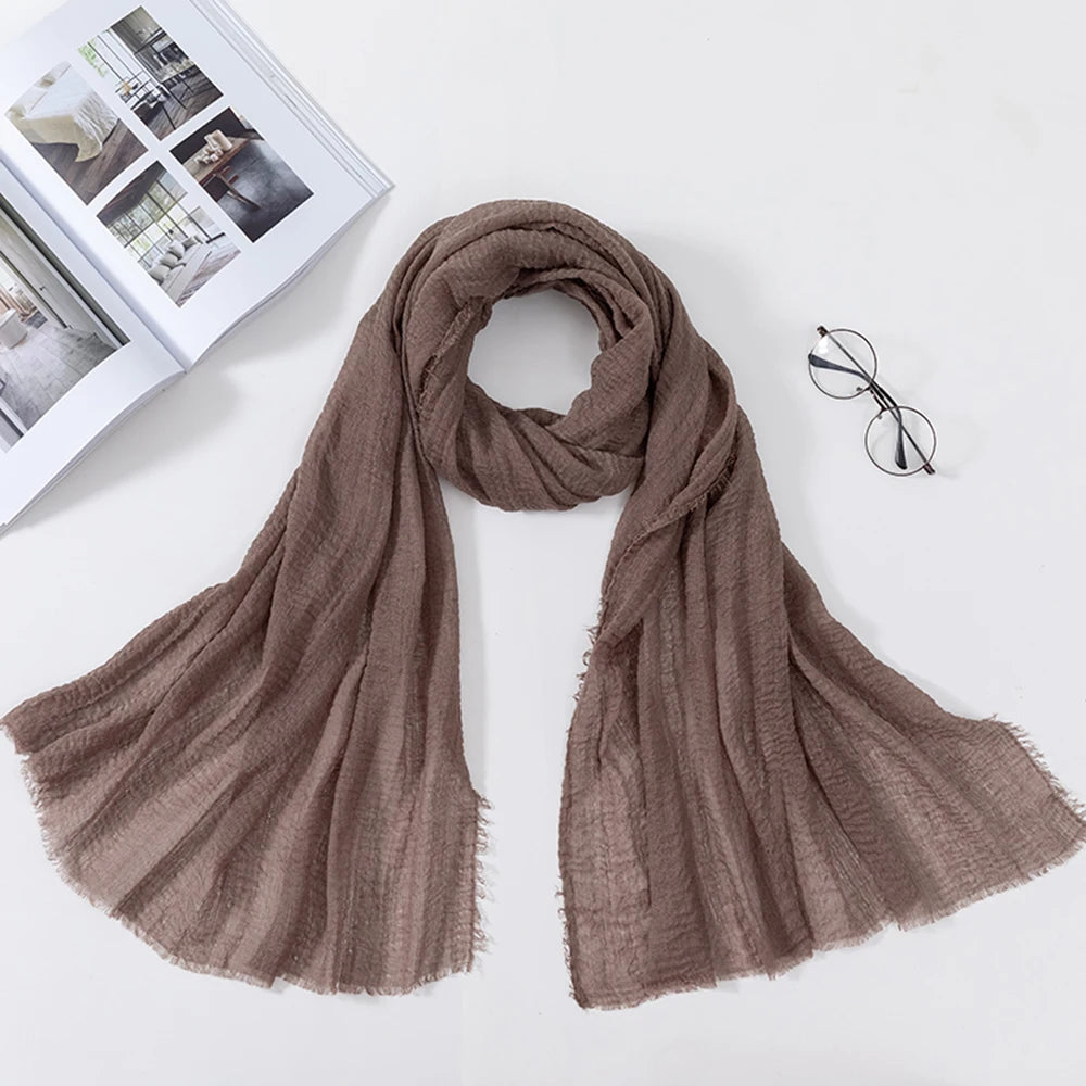 Muslim Crinkle 70*175Cm Women Hijab Scarf Soft Cotton Headscarf Islamic Head Wraps Hijab Femme Musulman As Wedding Hijab
