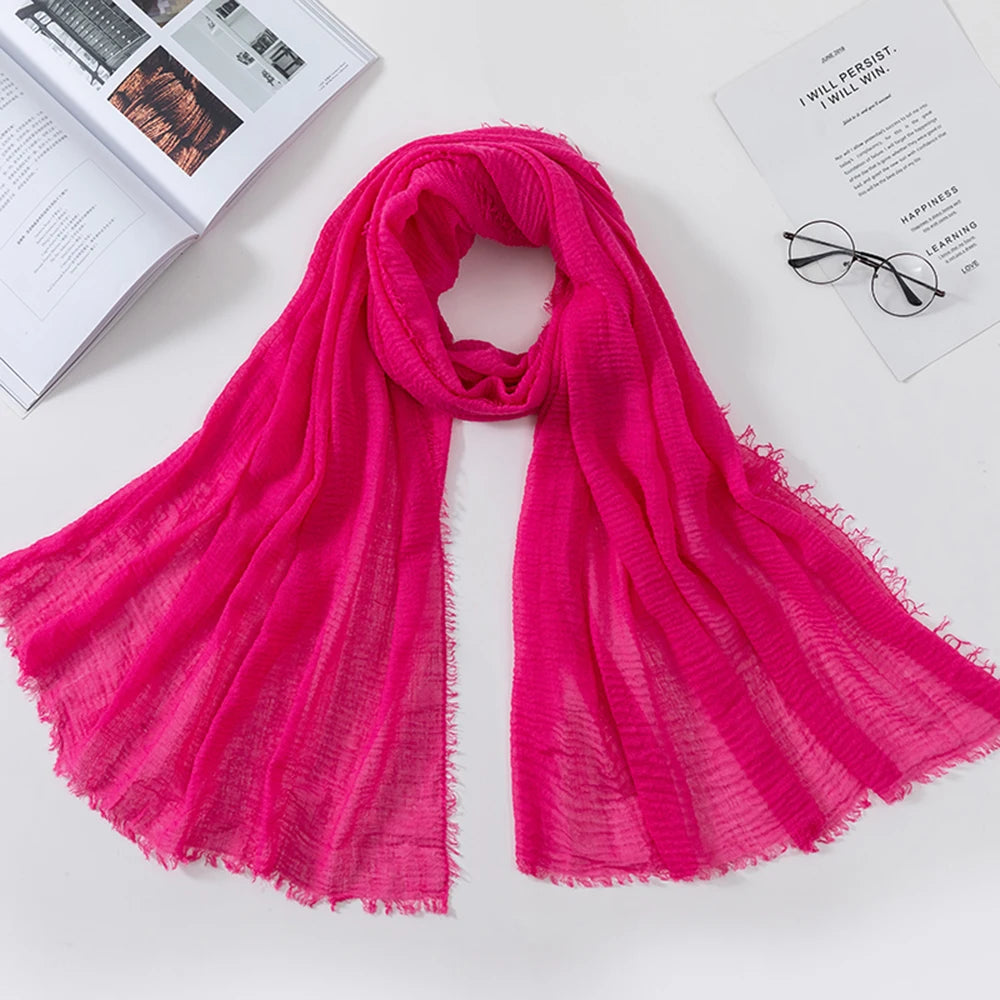 Muslim Crinkle 70*175Cm Women Hijab Scarf Soft Cotton Headscarf Islamic Head Wraps Hijab Femme Musulman As Wedding Hijab