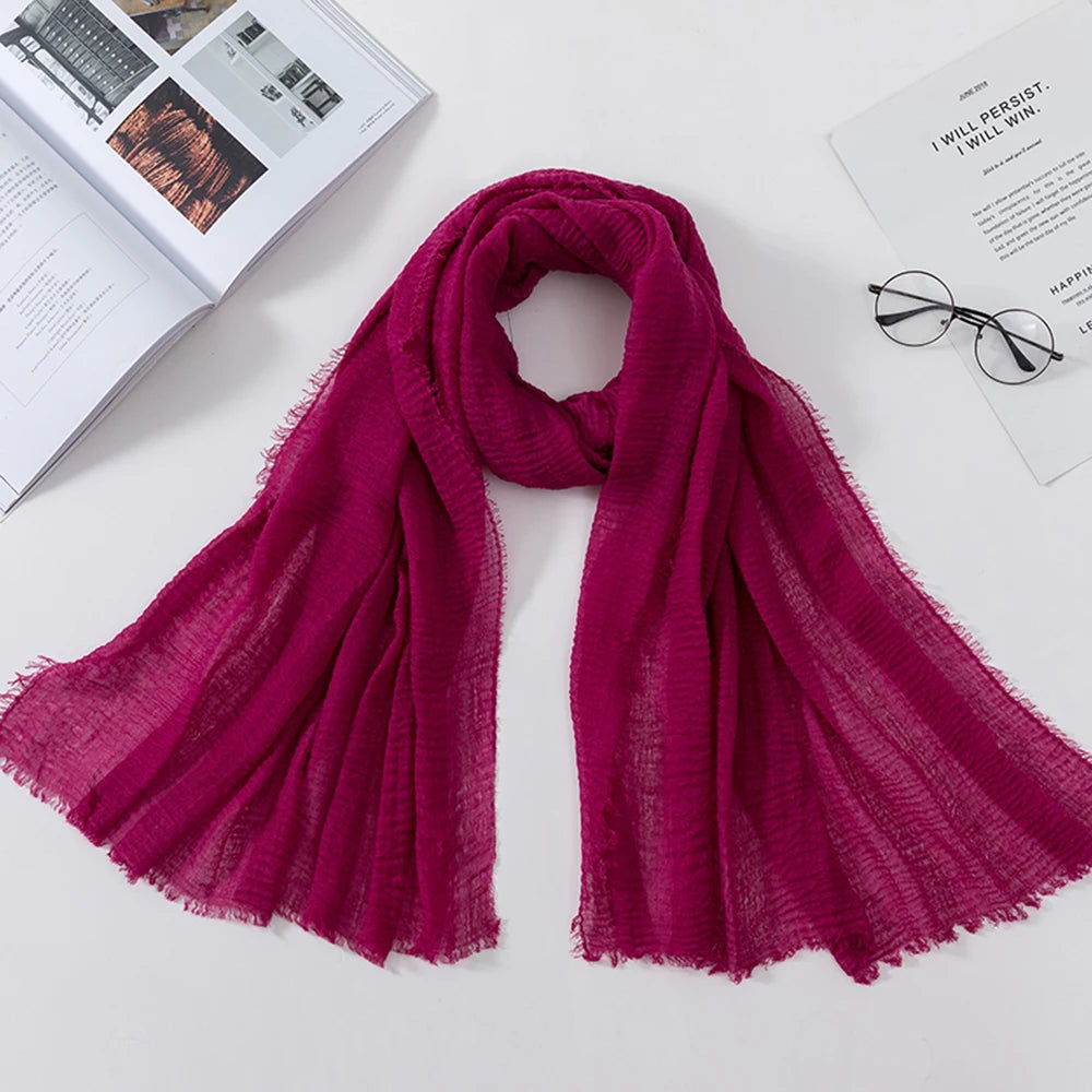 Muslim Crinkle 70*175Cm Women Hijab Scarf Soft Cotton Headscarf Islamic Head Wraps Hijab Femme Musulman As Wedding Hijab