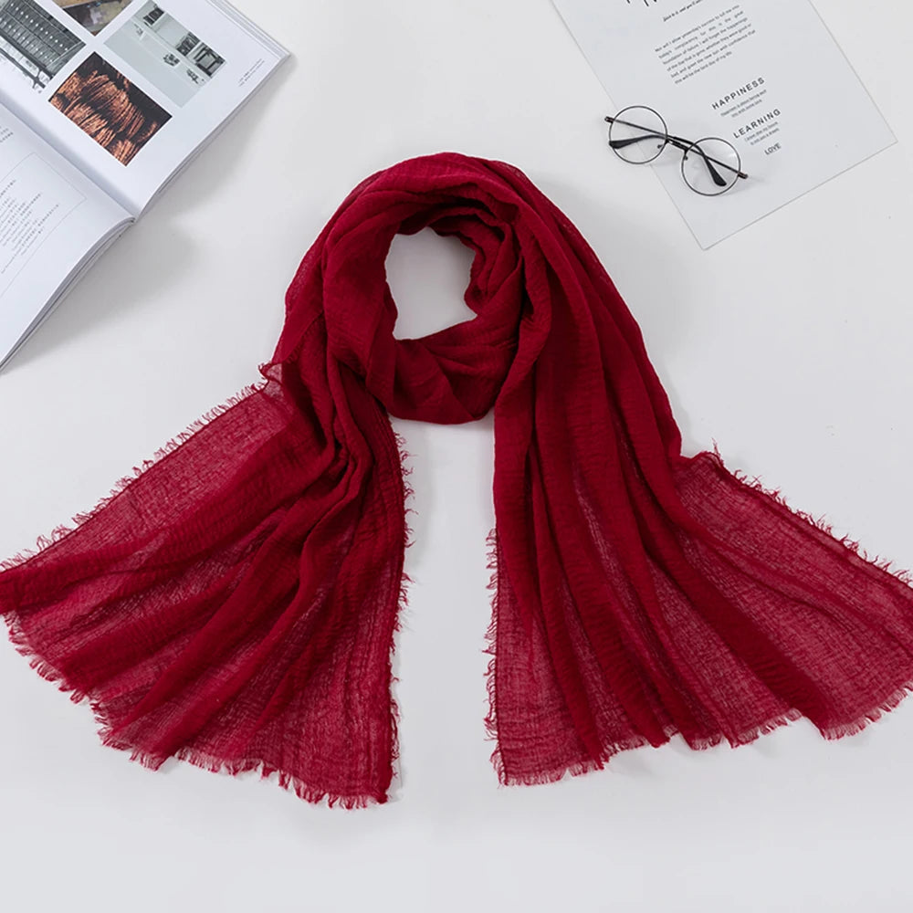 Muslim Crinkle 70*175Cm Women Hijab Scarf Soft Cotton Headscarf Islamic Head Wraps Hijab Femme Musulman As Wedding Hijab