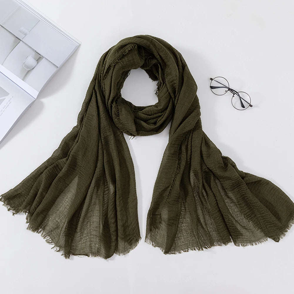 Muslim Crinkle 70*175Cm Women Hijab Scarf Soft Cotton Headscarf Islamic Head Wraps Hijab Femme Musulman As Wedding Hijab