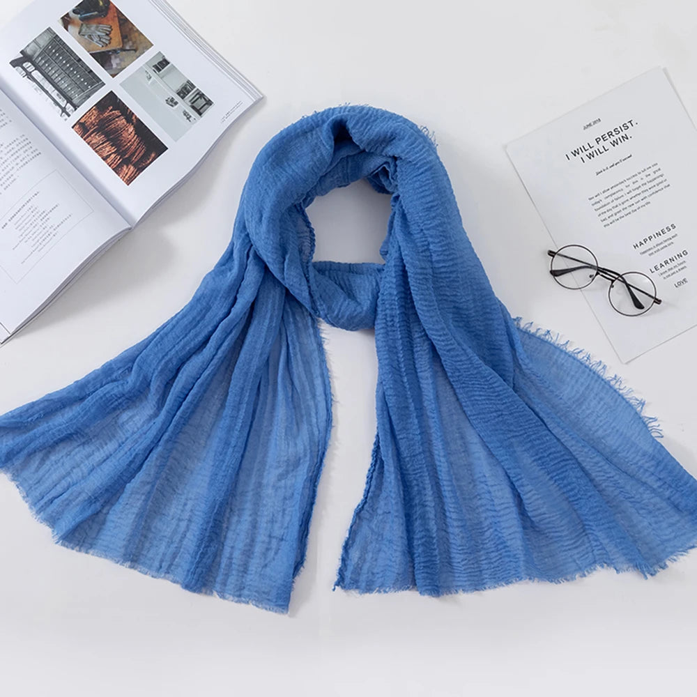 Muslim Crinkle 70*175Cm Women Hijab Scarf Soft Cotton Headscarf Islamic Head Wraps Hijab Femme Musulman As Wedding Hijab