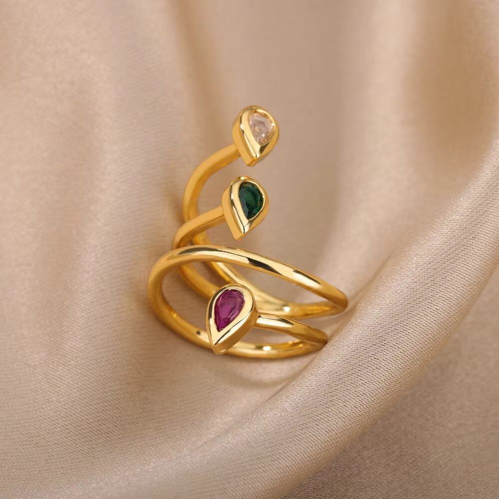 Europe and the United States cross-border exquisite inlaid green zircon flower ring ladies 2025 new high-grade retro ring wholesale