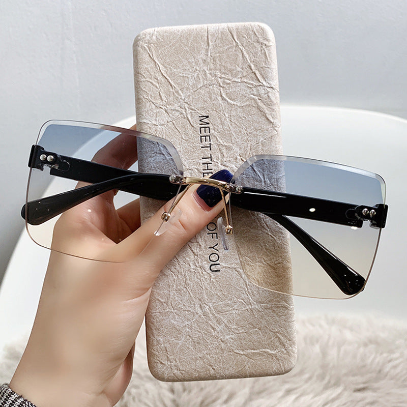 New Korean-style Frameless Sunglasses Women's Summer Internet Celebrant Live Sunglasses Trendy Big Face Slimming UV-proof Sunglasses