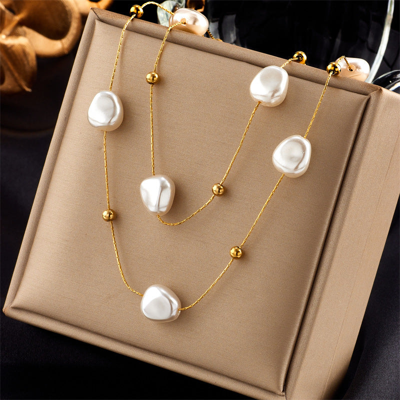 European and American Cross-Border Wholesale French Retro Woven Necklace Titanium Steel Plated with 18K Gold Clavicle Chain Light Luxury High-End Necklace