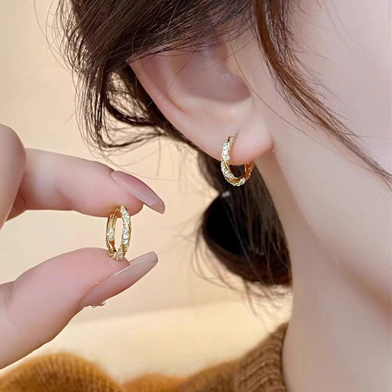 Simple Design Sense Diamond Ring Earrings Women's 2024 New Elegant Fashion Exquisite Ear Buckle Earrings Explosive Earrings