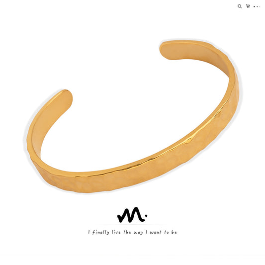 Irregular Hammered Open Cuff Titanium Steel Bracelet