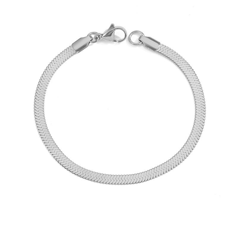 Cross-border European and American Stainless Steel Snake Bone Chain Bracelet for Men and Women Simple Gold Flat Snake Chain Bracelet Bracelet Wholesale