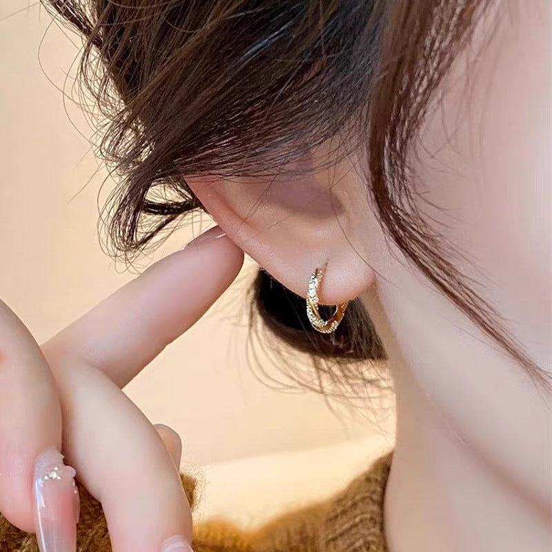 Simple Design Sense Diamond Ring Earrings Women's 2024 New Elegant Fashion Exquisite Ear Buckle Earrings Explosive Earrings