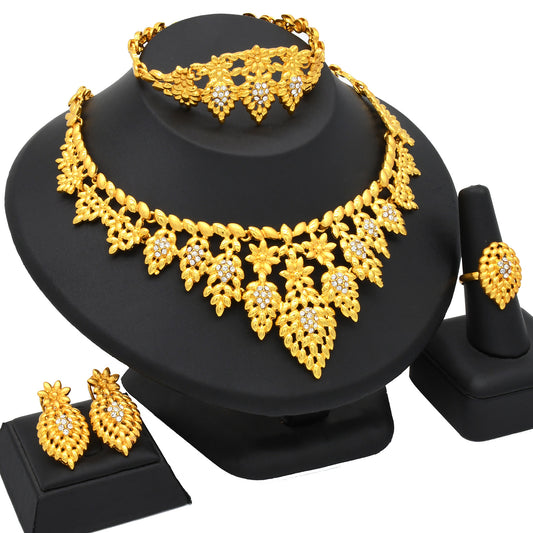 Dubai 24K Gold Plated Bridal Four-Piece Rhinestone Jewelry Set