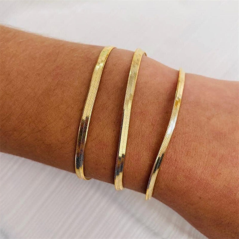Cross-border European and American Stainless Steel Snake Bone Chain Bracelet for Men and Women Simple Gold Flat Snake Chain Bracelet Bracelet Wholesale