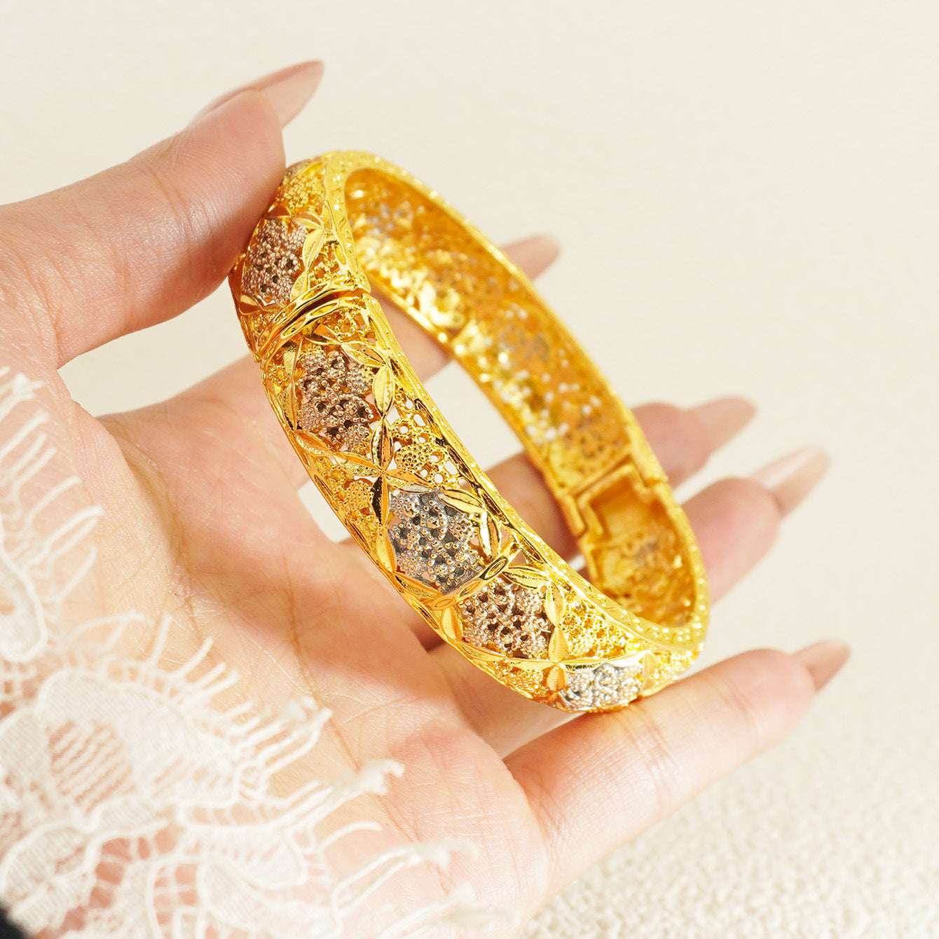 Gold Silver Rose Color Middle East Ethiopian Bangles Dubai Women Fashion Jewelry Bridal Wedding Gift