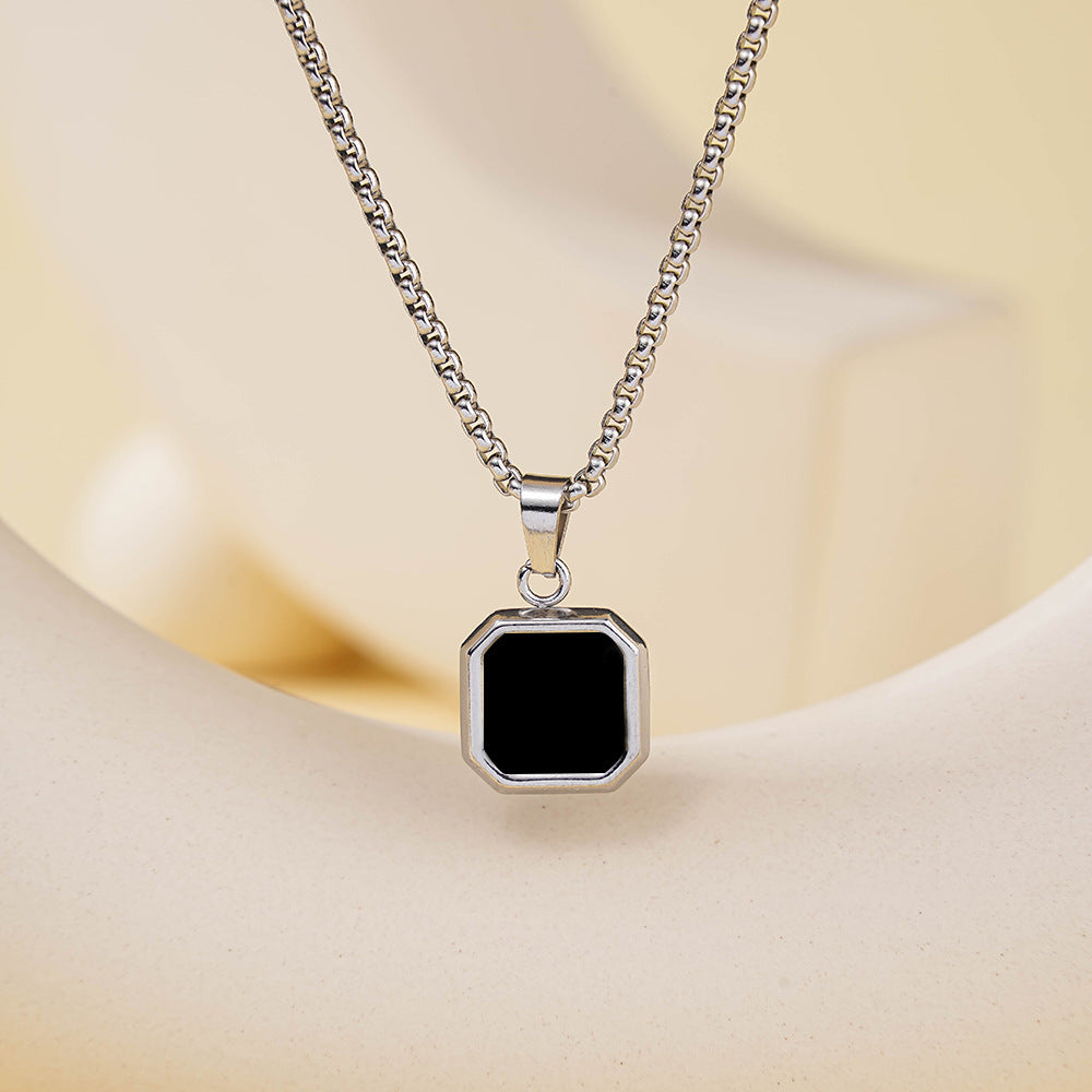 Amazon Cross-Border Best-Selling Fashionable Stainless Steel Small Square Black Oil Necklace Men and Women Souvenir Holiday Gift