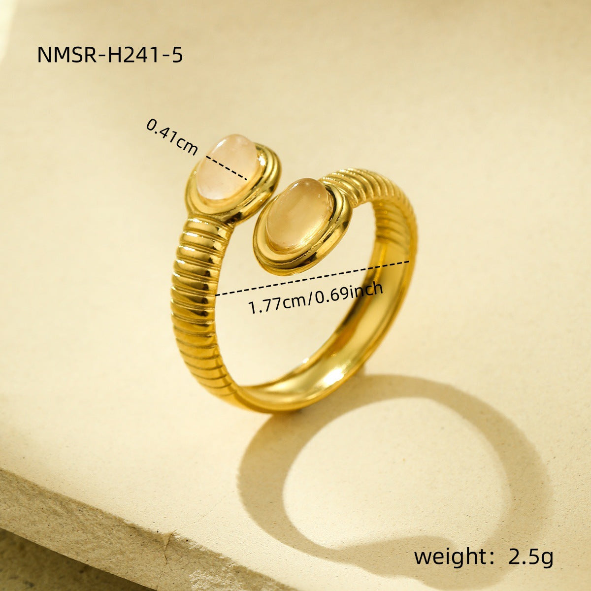 Cross-border new European and American atmosphere simple titanium steel oval inlaid natural stone fashion high sense stainless steel ring