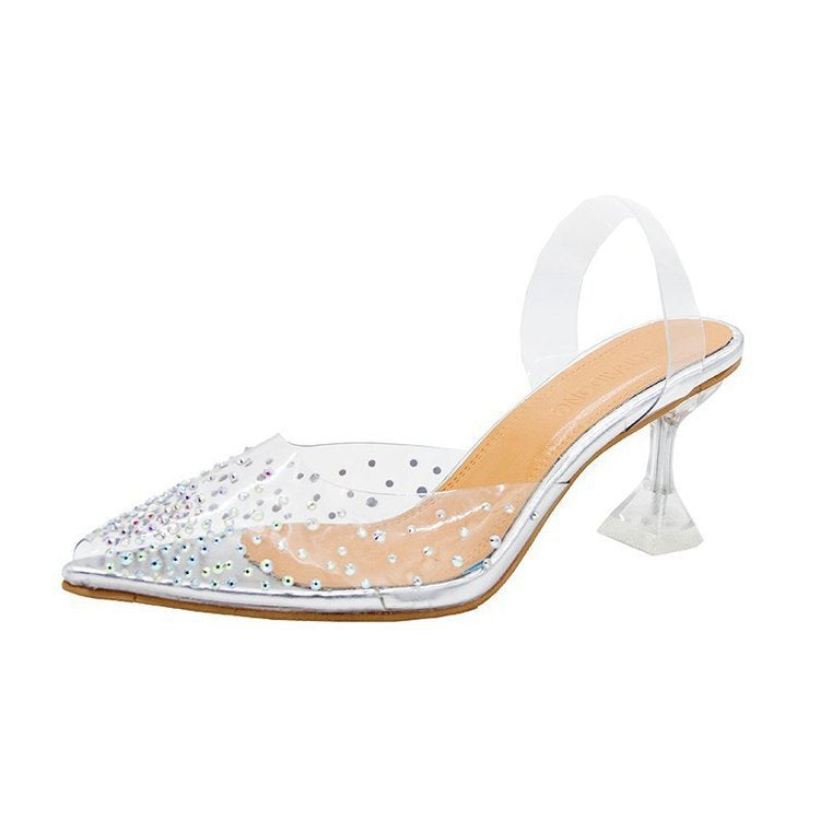 Cross-border 2020 New High Heels Summer Korean Style Women European and American Crystal Heel Thin Heel Sandals for Women