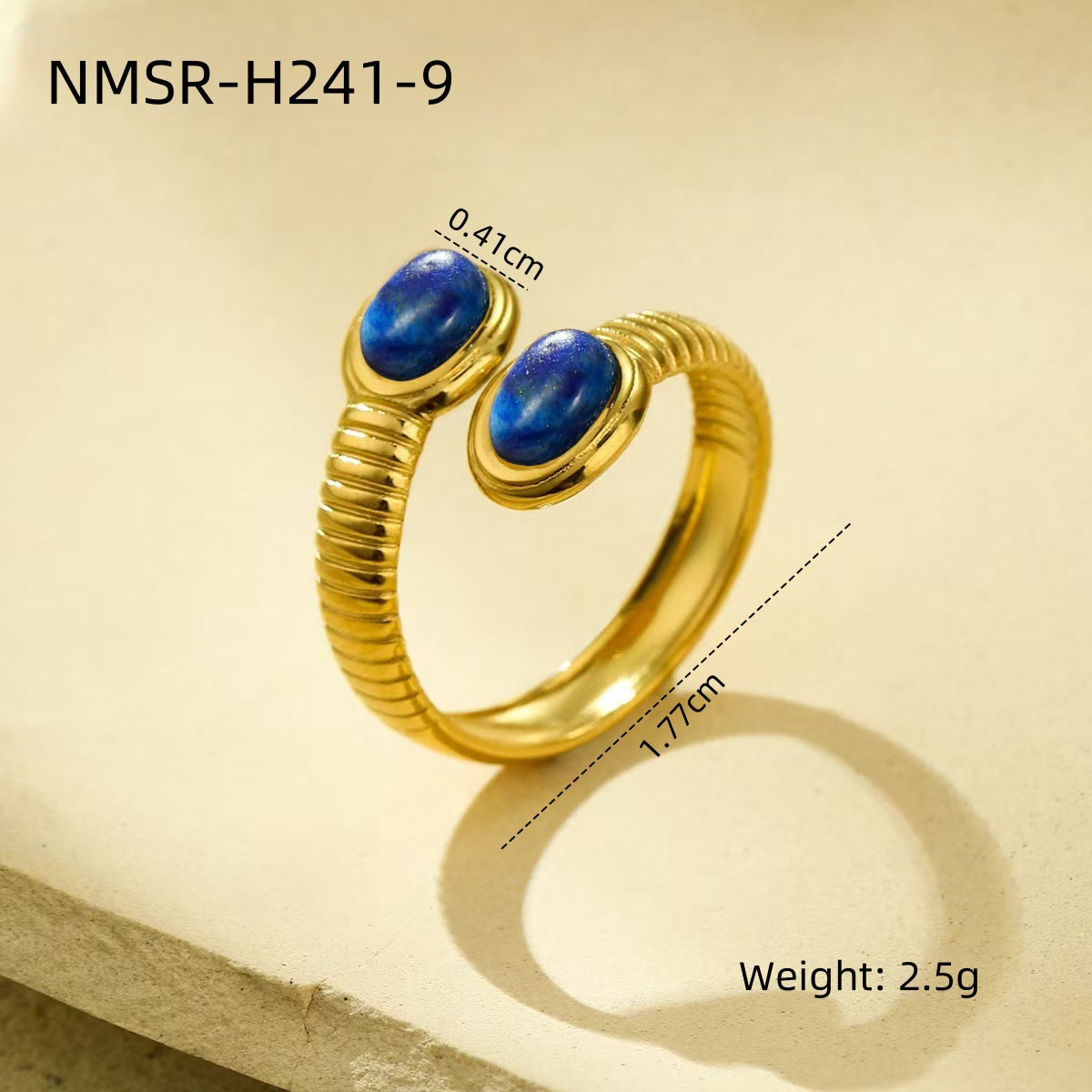 Cross-border new European and American atmosphere simple titanium steel oval inlaid natural stone fashion high sense stainless steel ring
