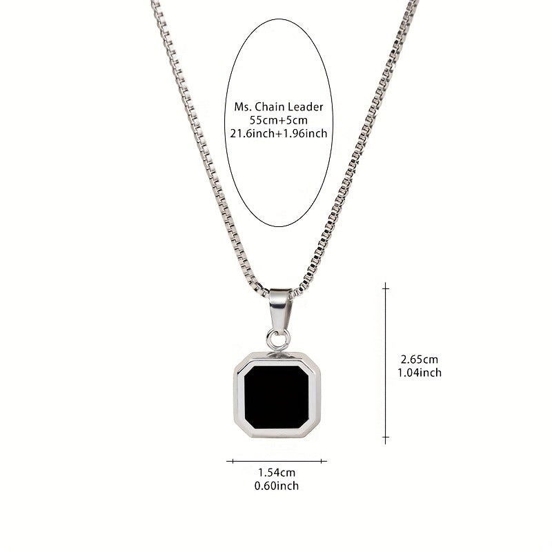 Amazon Cross-Border Best-Selling Fashionable Stainless Steel Small Square Black Oil Necklace Men and Women Souvenir Holiday Gift