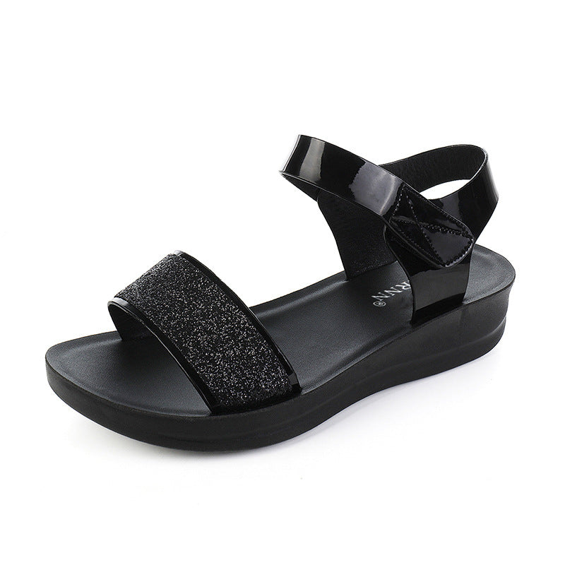 New Summer Flat Women's Shoes for Middle-Aged Women, Mid-Heel 2026 Women's Wedge Sandals for Summer, Mom Sandals with Soft and Thick Soles, Comfortable