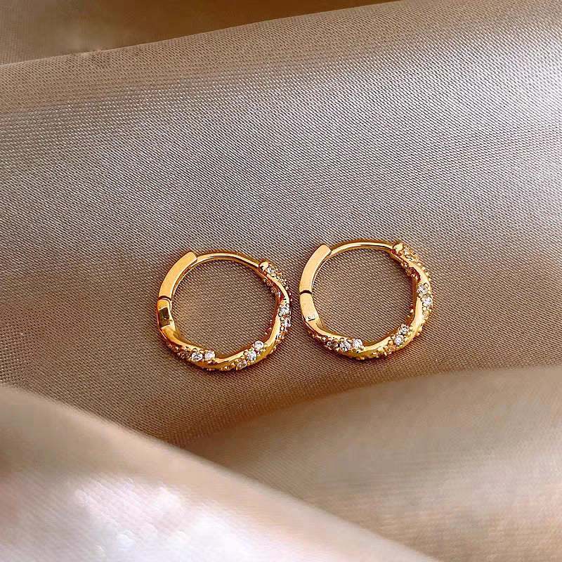 Simple Design Sense Diamond Ring Earrings Women's 2024 New Elegant Fashion Exquisite Ear Buckle Earrings Explosive Earrings